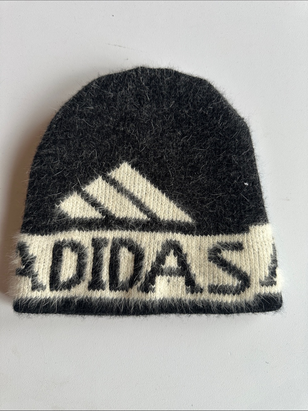 UNISEX adidas Black and White Logo Knit Beanie